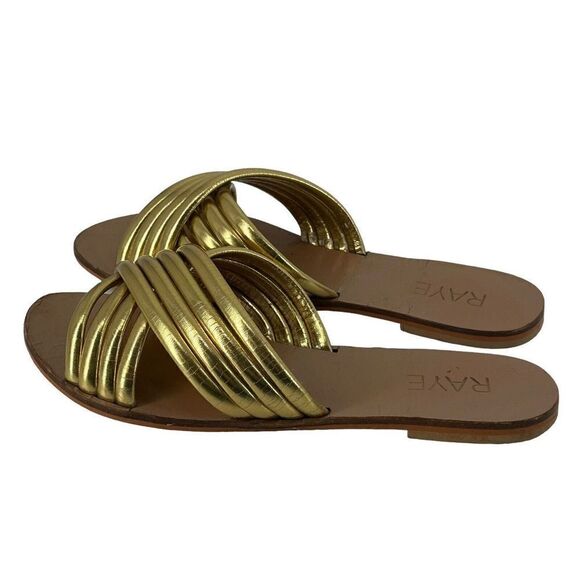Raye Ziggy Gold Sandals Womens Size 7 Slip On Flats Metallic Open Toe goddess - Picture 2 of 13